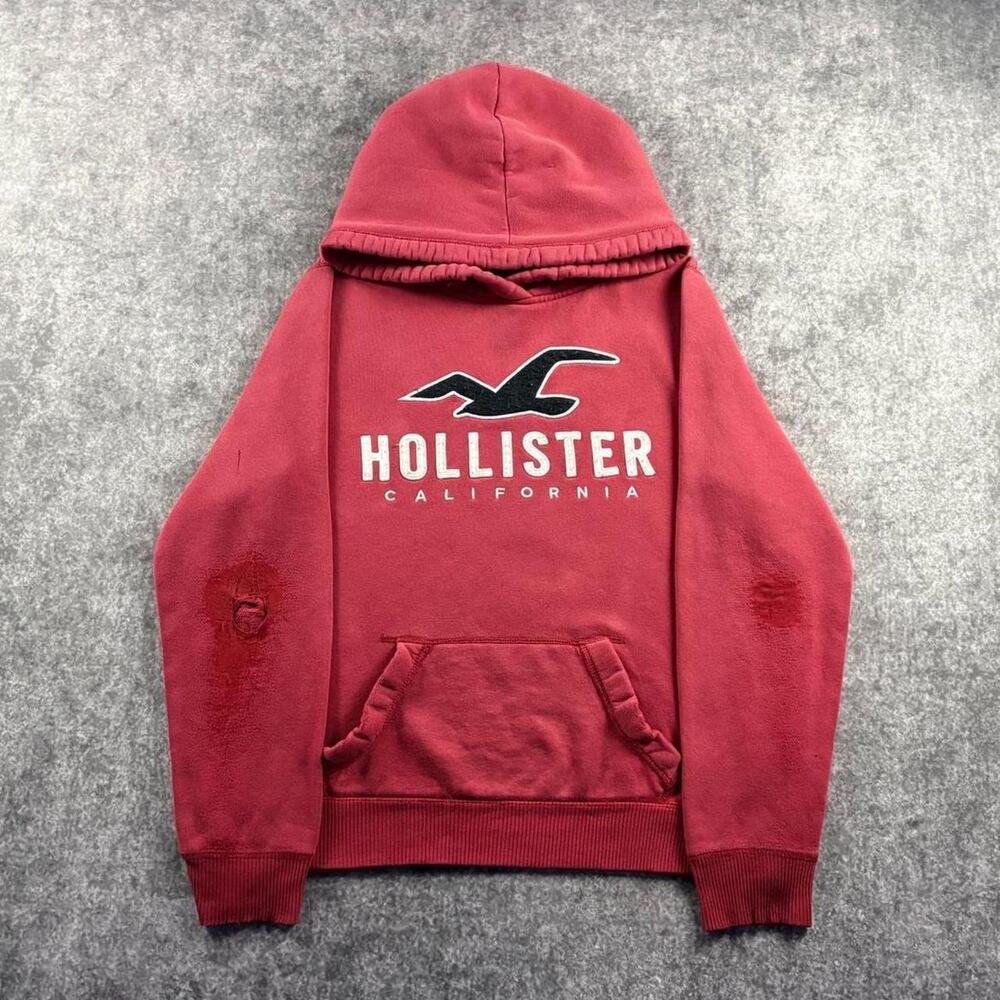 Hollister California Hoodie Mens M Red Seagull Applique Embroidered Y2K Pullover